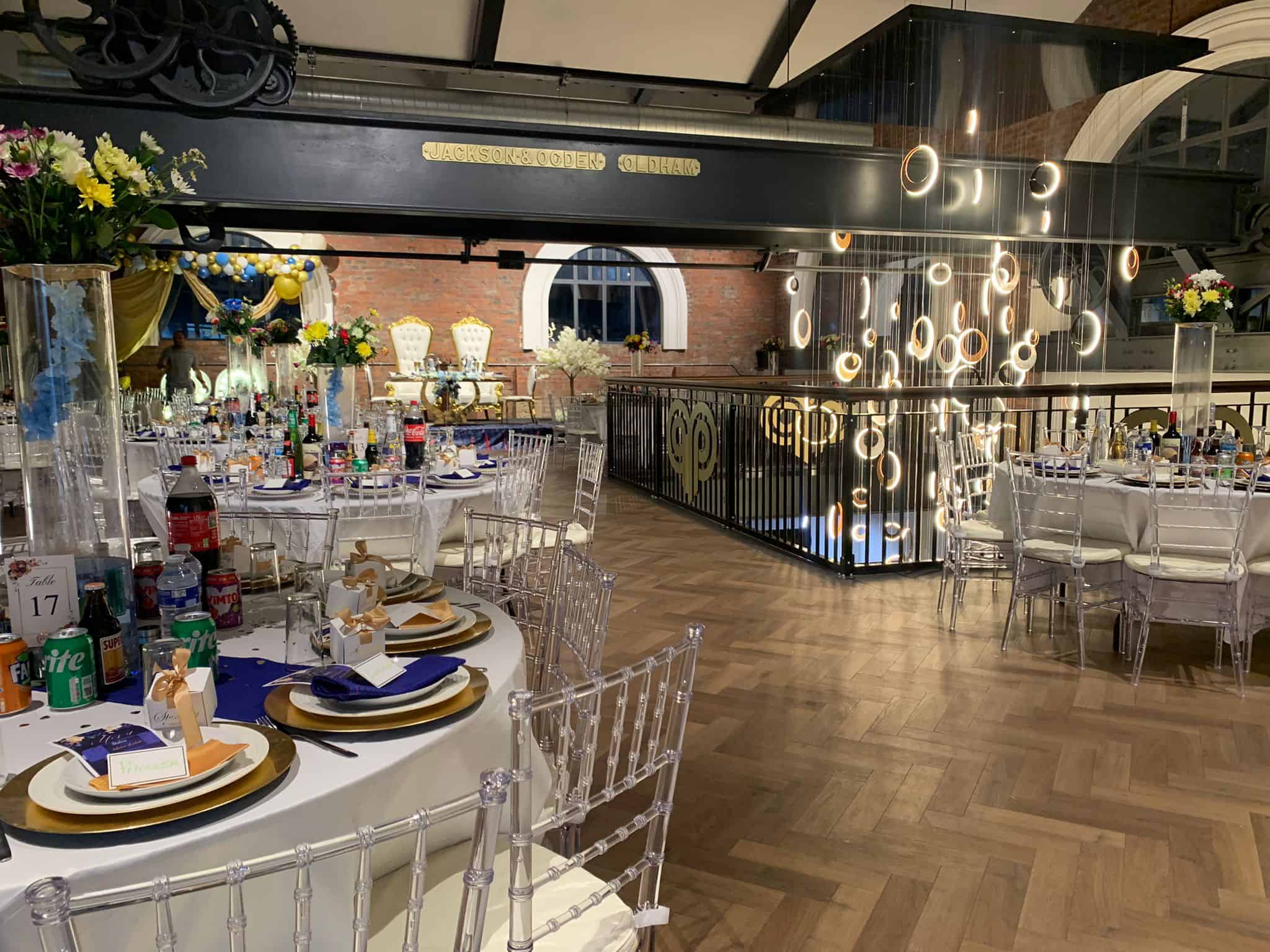 Birthday party set-up across the mezzanine hall