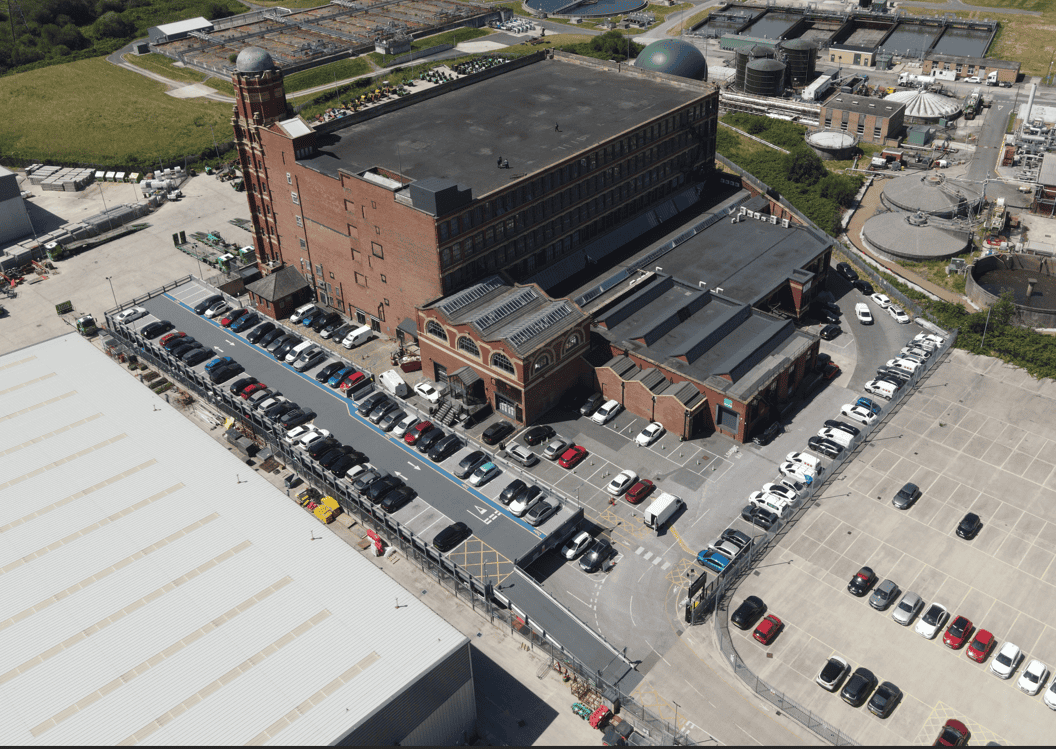 Drone view of Ram Mill Business Centre and its on-site car park
